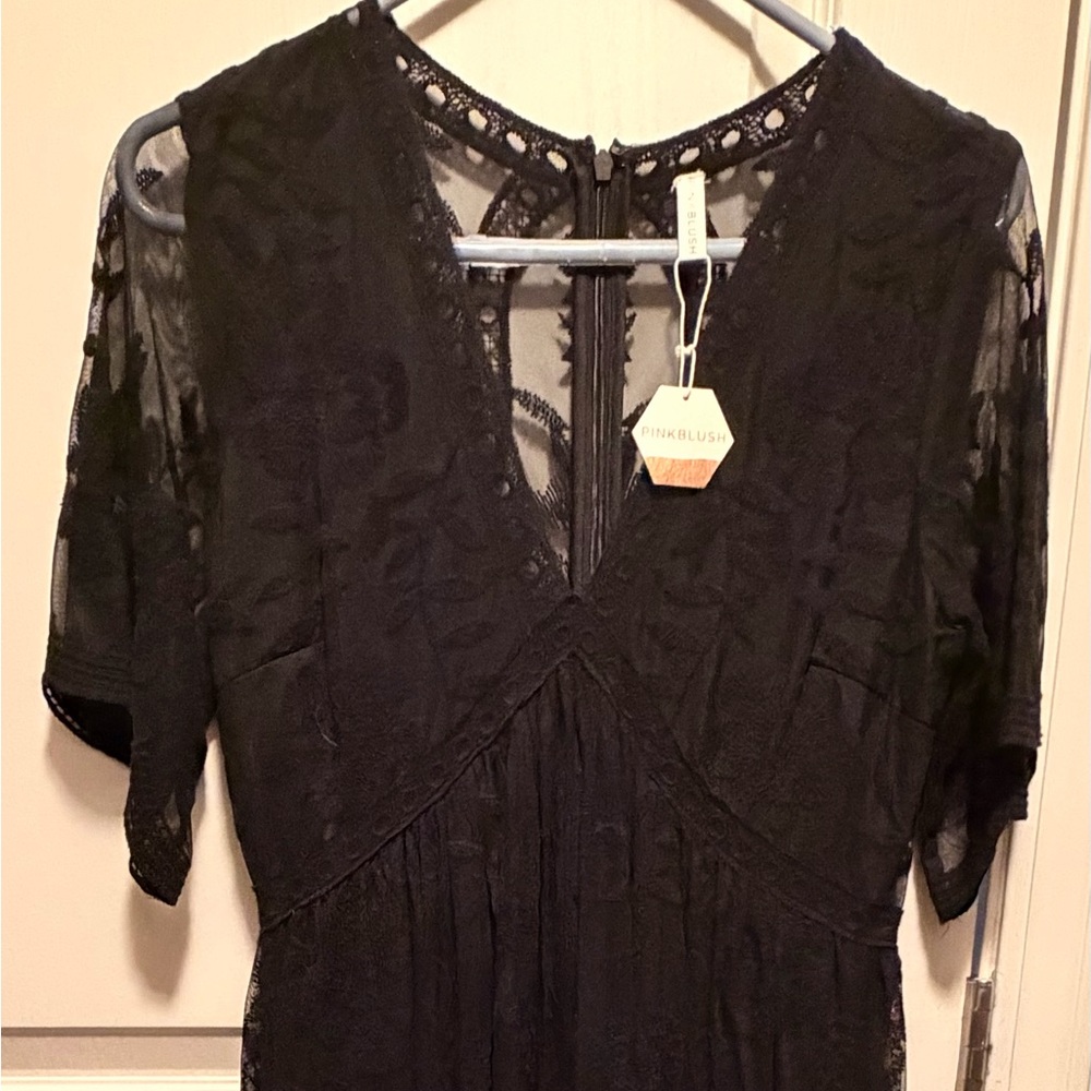 Pink Blush Black Lace Maternity Maxi Dress